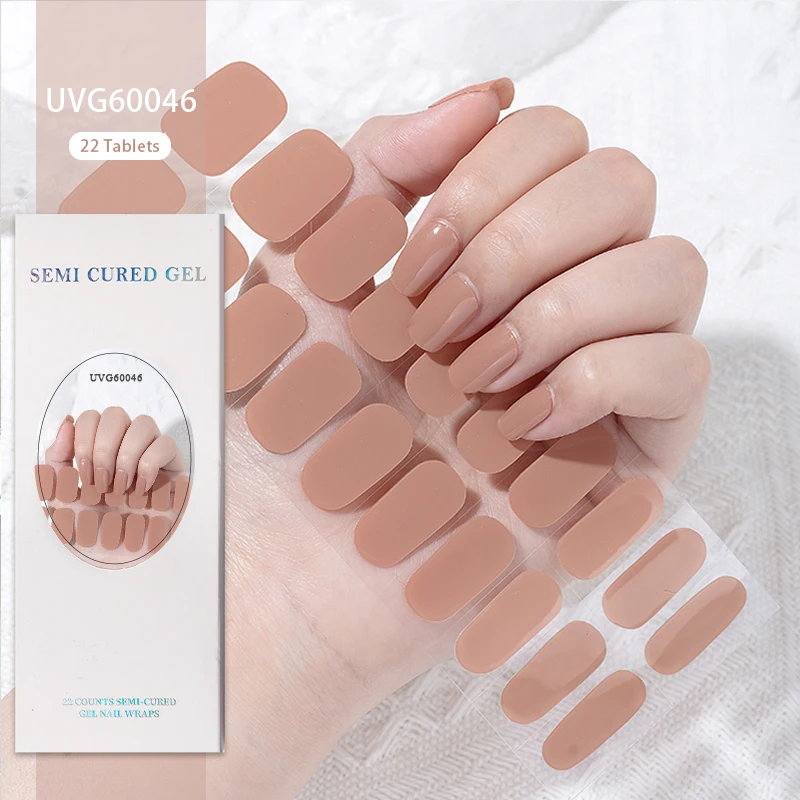 22Tips Nude Semi-Curato Gel Nail Patch Slider Adesivo Impermeabile Lunga Durata Aurora Full Cover Gel Nail Stickers Lampada UV Necessaria