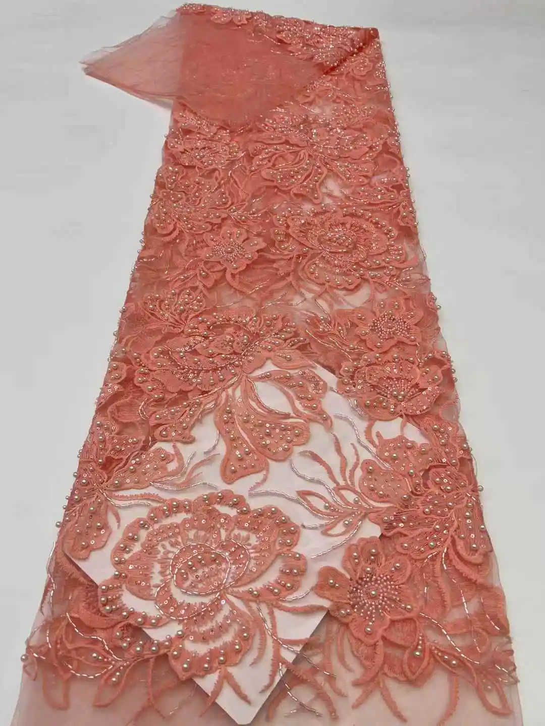 قماش دانتيل شبكي أفريقي جميل لؤلؤ فرنسي دانتيل ترتر قماش دانتيل نيجيري للنساء فساتين فاخرة