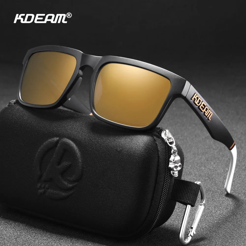 KDEAM Men's Polarized Sunglasses Square Resistance To Daily Wear Summer Travel Sun Glasses Couple With Convenient Zipper Case