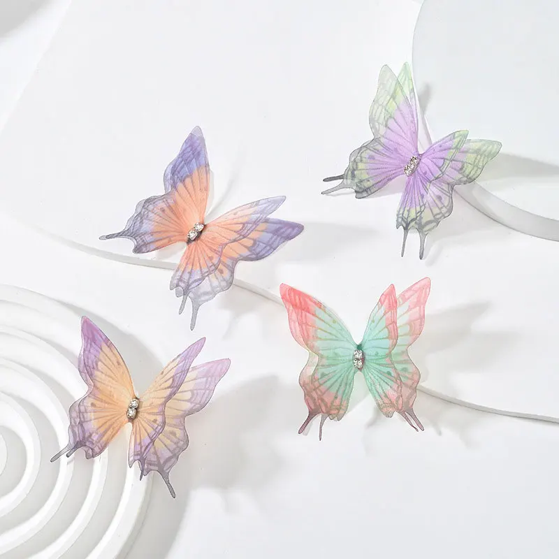 

100Pcs-Mesh diamond-colored butterfly Appliques for DIY headdress clothing decoration Patches