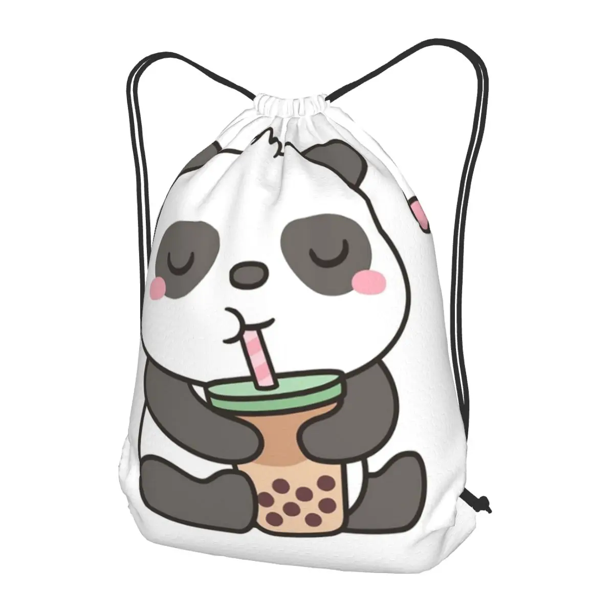 

Cute Little Panda Enjoying Boba T Backpacks Multi-function Drawstring Bags Sundries Bag Book Bags for Travel School