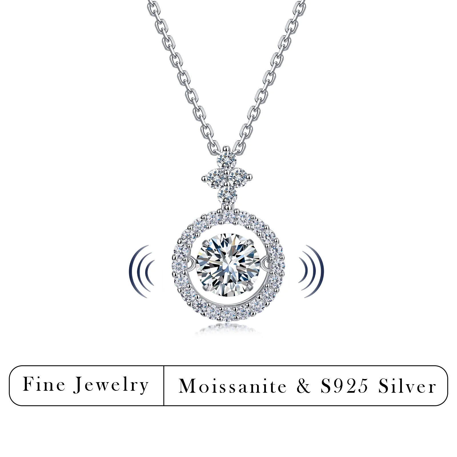 

Подвеска-колье из серебра S925 с муассанитом 1.7 CTW, огранка Halo Pavé, сияющий подвижный камень, изысканное ювелирное украшение, романтический подарок