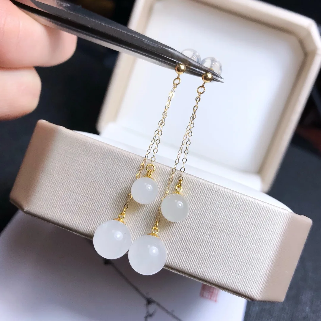 

SHILOVEM 18k Yellow gold Natural White Jasper earring classic fine Jewelry women wedding women wholesale yze0608799hby