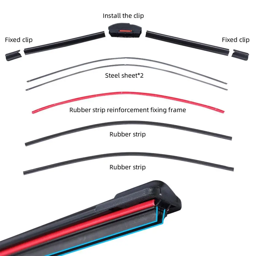 Car Windshield Wiper Blades Universal Water Repellent Wiper Blades Soft Double Layer Rubber Frameless Bracketless Car Wipers