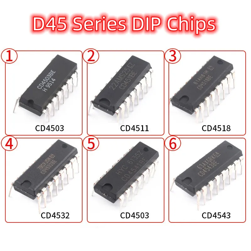 6pcs DIP-16 CD4511/4503/4518/4541/4532/4543BE Direct Insert Chip IC