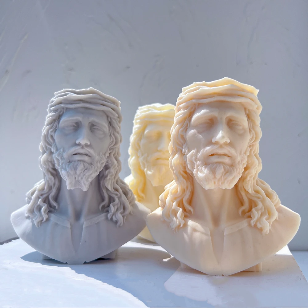 

Jesus Statue Silicone Mold Unique Bust Sculpture Soy Wax Candle Mould Greek Mythology Home Decor