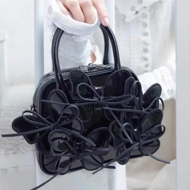 

New Vintage French Style Bow Ribbons Bowling Tote Bag PU Leather Boston small Shoulder Bag Casual Elegant Women Handbags Girls