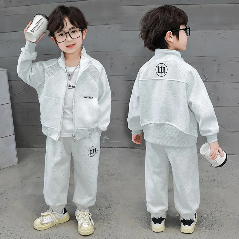 boys-pure-color-sports-outfit-set-spring-autumn-fashionable-simple-two-piece-trendy-clothing-cotton-blend-fabric-long-sleeve