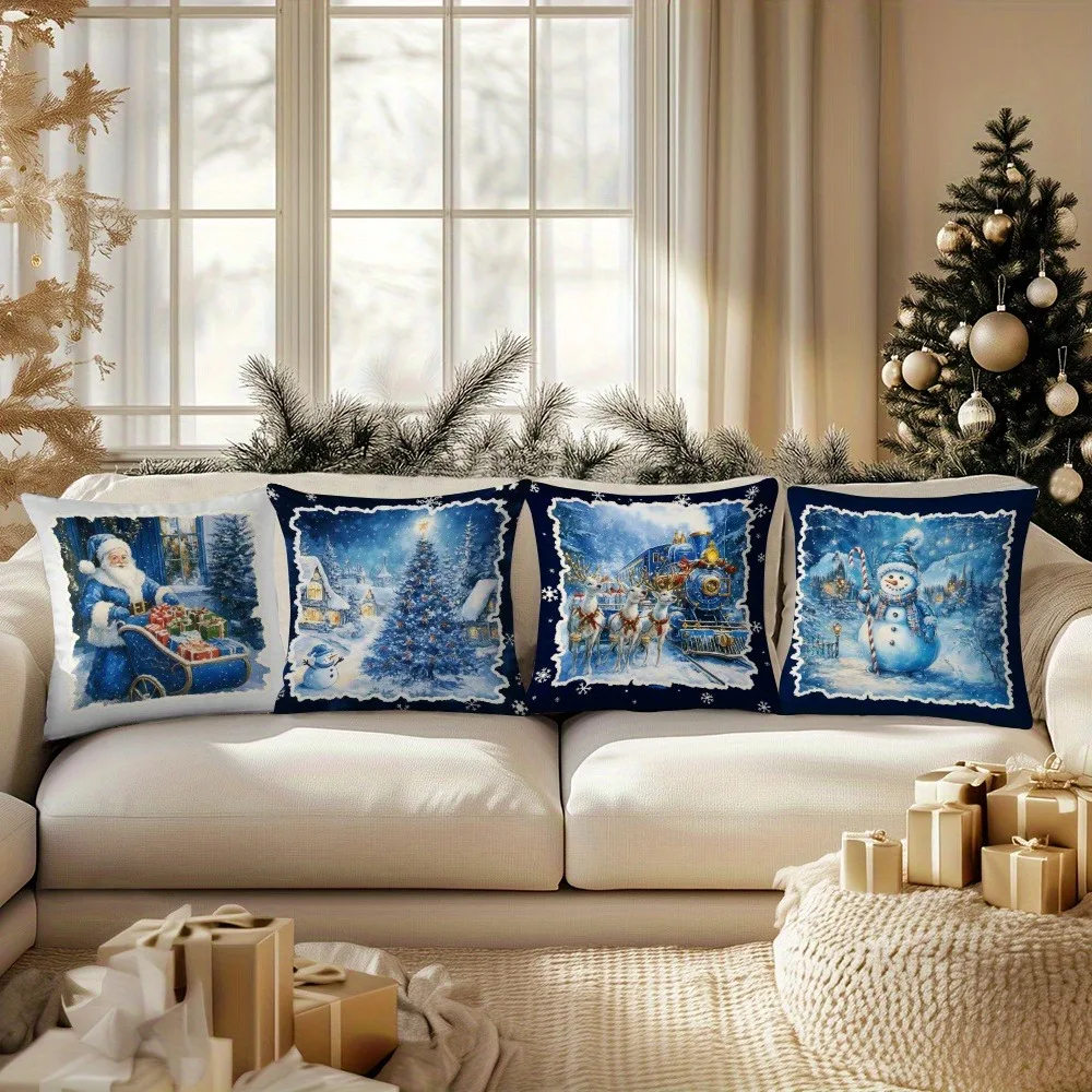 

4-pack, modern minimalist square Christmas pillowcases, Christmas pattern, warm and comfortable, suitable for home use.