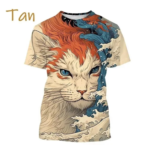 Hot Sell New Harajuku Cat 3D Printed T Shirt Personalized Wave Style Casual Round Neck Short-sleeved T-shirt Men Women Top Tees