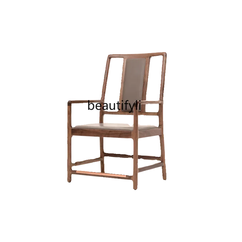 

New Chinese Book Chair Solid Wood Office North American Black Walnut Master Chinese Zen Tea Chair Dining Chair