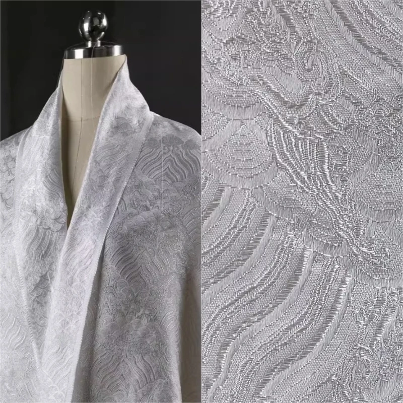 

Chinese Style Retro White Brocade Curtain Fabric Sea Waves Jiangya Pattern DIY Qipao Hanfu Skirt Design Decoratio Craft Material