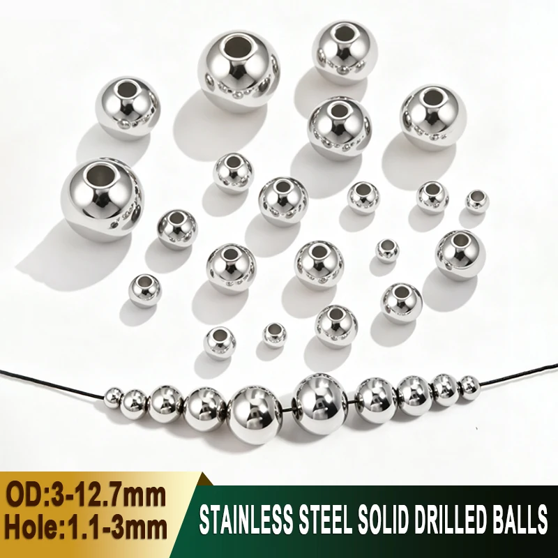 2-30Pcs Silver Color Stainless Steel Ball Through-Hole Beads OD 3mm-12.7mm Used for DIY Perforation Making Drilling Steel Ball