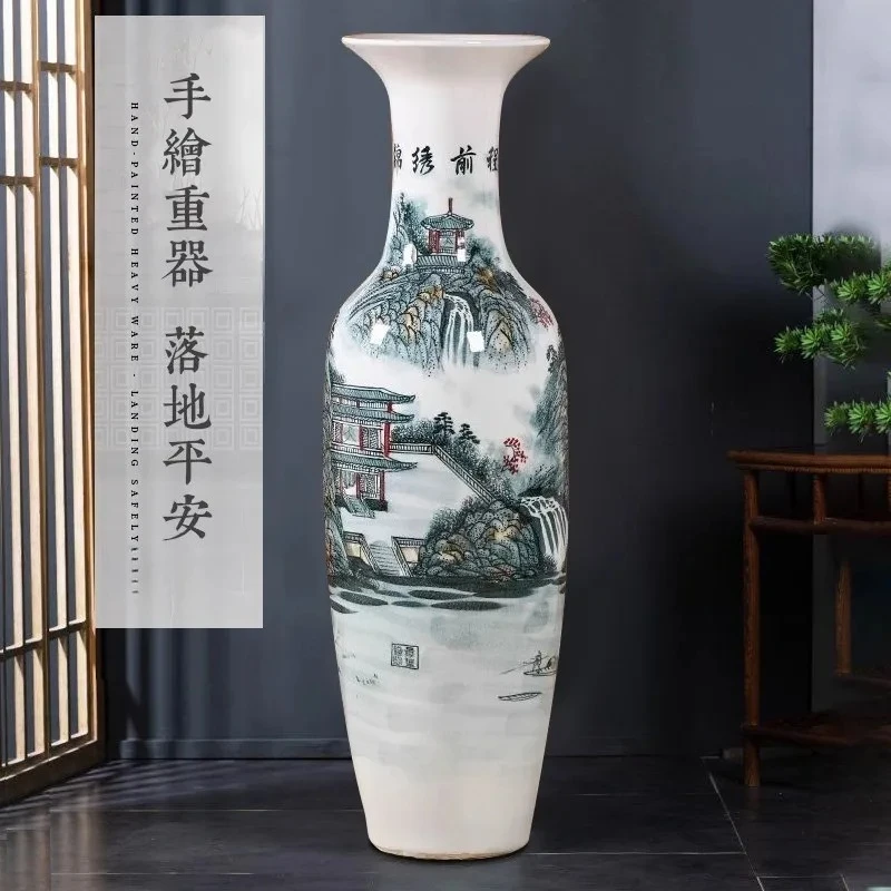 ceramic blue and white floor-to-ceiling vase decoration opened housewarming ornament