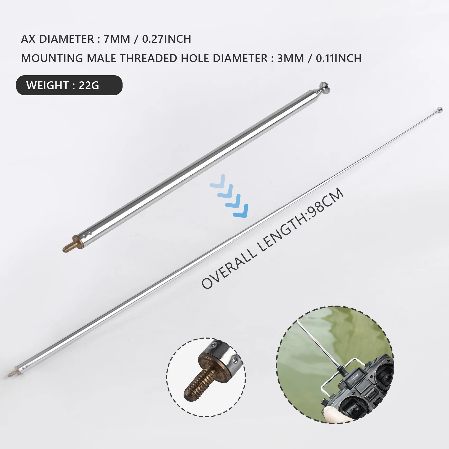 FMラジオおよびTV用の伸縮式アンテナの交換,98cm, 38.5インチ,7セクション