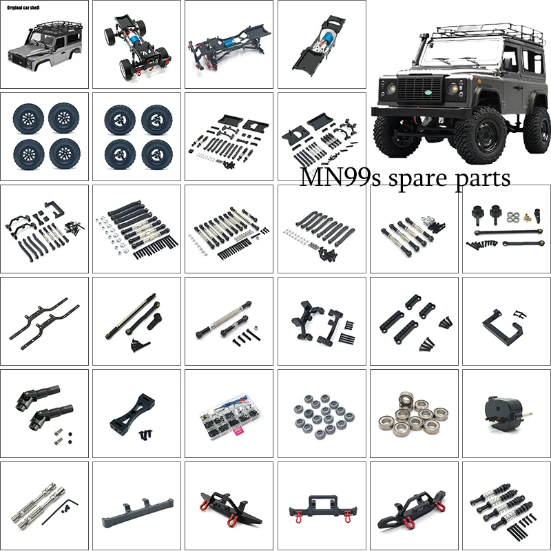 

MN99S Металлические аксессуары для обновления Приводной вал Волновая коробка Амортизатор Передняя и задняя ось Рулевая тяга Бампер Шины Подшипник Корпус автомобиля
