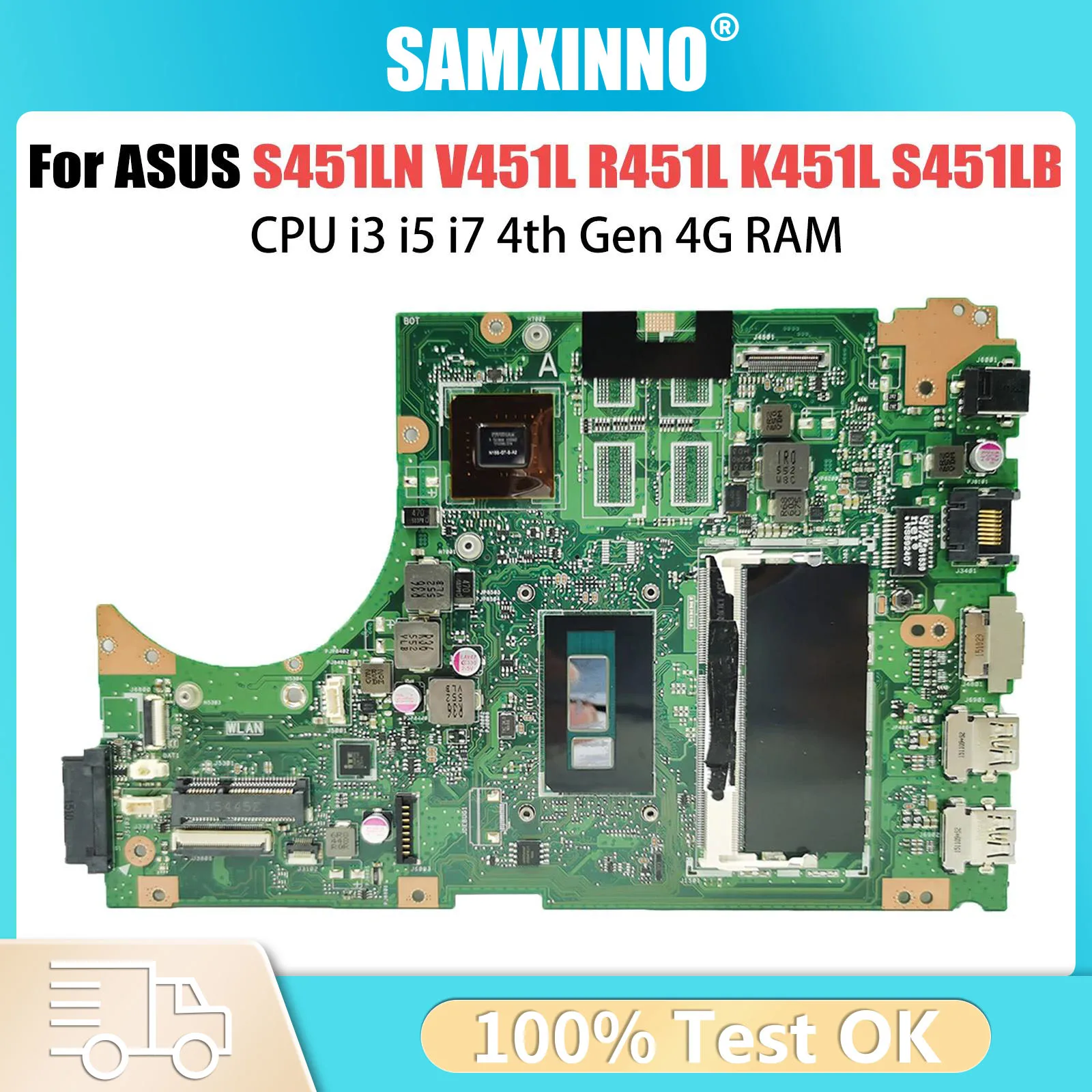 S451L Laptop Motherboard For ASUS S451LN S451LB S451LA Mainboard CPU I3 I5 I7-4TH RAM-4GB GT740M GT840M UMA 100% Working