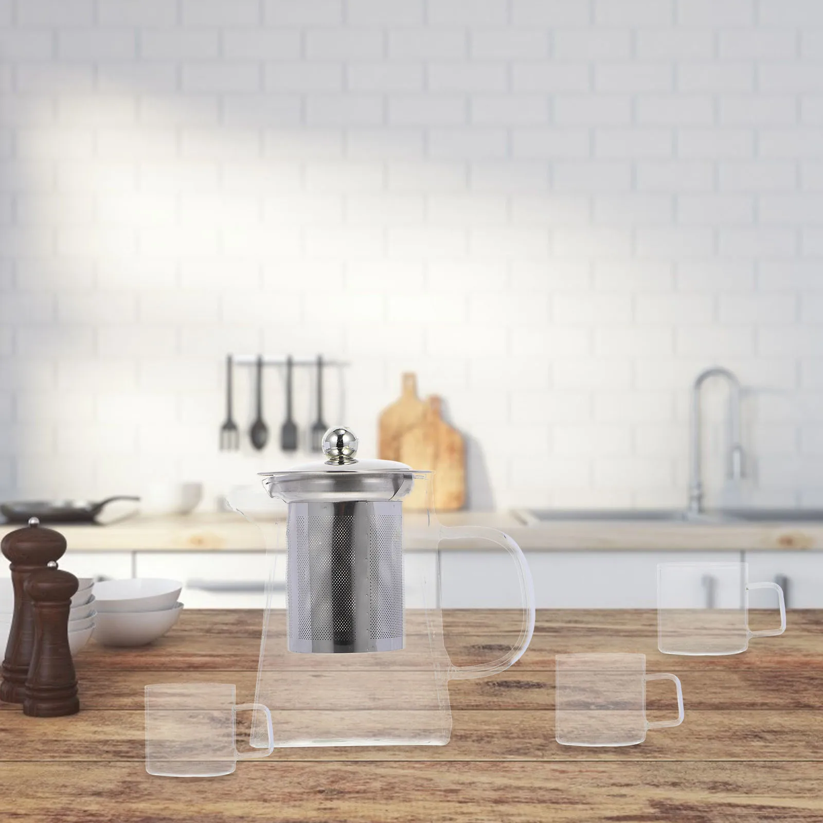 

Glass Tea Kettle Set Heat-Resistant Filter Teapot Office Home Useful Tea Pot Cup Set Household Teaware