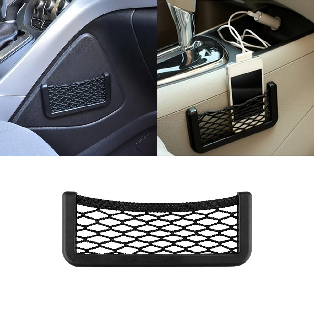 Universal Car Back Rear Mesh Organizer Storage Bag Auto Paste Net Pocket Phone Holder Elastic String Net Car Accessories