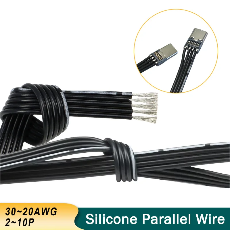 High Temperature Silicone Parallel Wire 30 28 26 24 20AWG Super Soft Rubber Insulated Tinned Copper 2~10P Multi-Core Power Cord