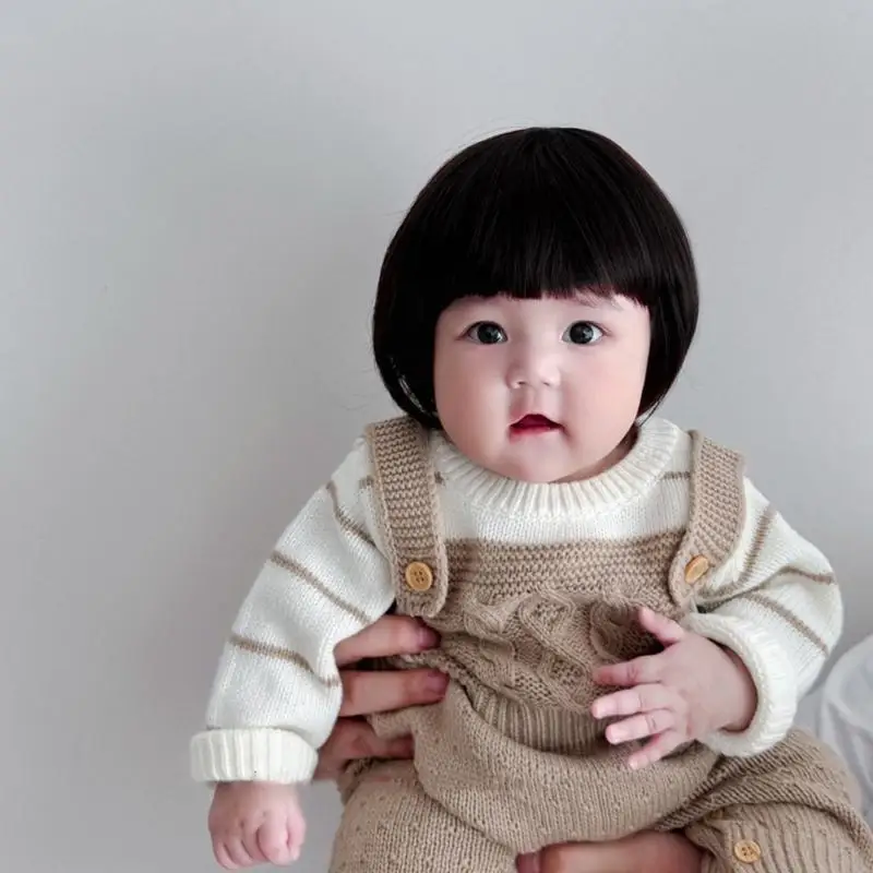 U13F 0-2Y الفتيات شعر مستعار قبعة الفطر هيربيسي قبعات الطفل الخريف الشتاء موضة الشعر المستعار بونيه قبعات التصوير اكسسوارات #5