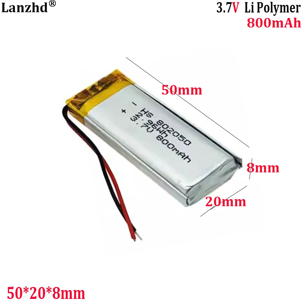 

3.7V polymer lithium battery 802050 800mAh For microphone smart wearable Bluetooth speaker rechargeable battery