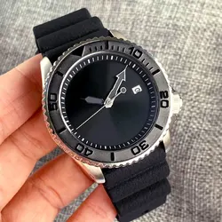 Tandorio 41mm NH35A Auto Black Sterile Men Diver Watches 200M Waterproof Sapphire Glass Date Luminous Rubber Strap Roating Bezel