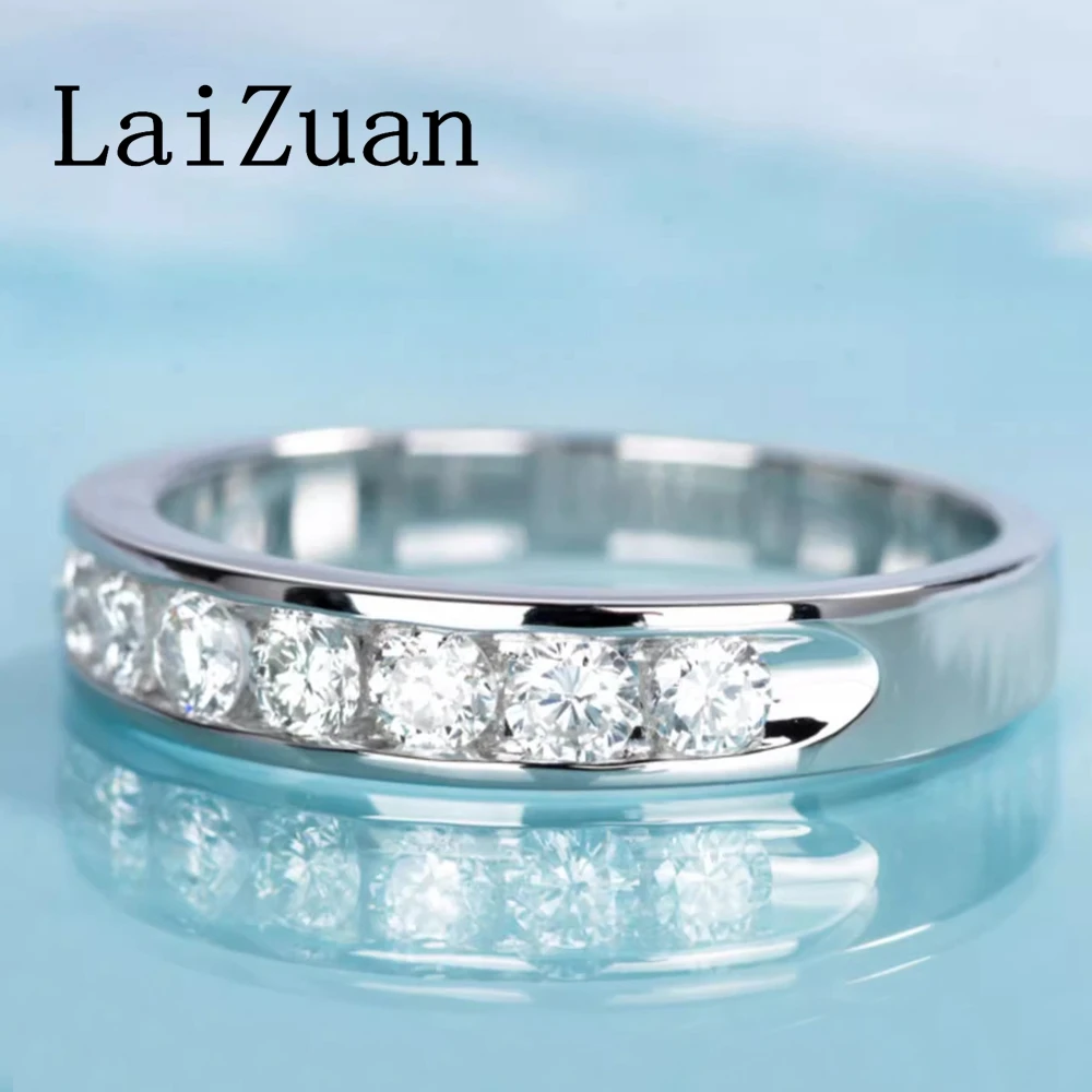 LaiZuan Solid 18K AU750 White Gold Natural Diamonds Engagement Ring Band Vintage Women Eternity Stacking Anniversary Gifts