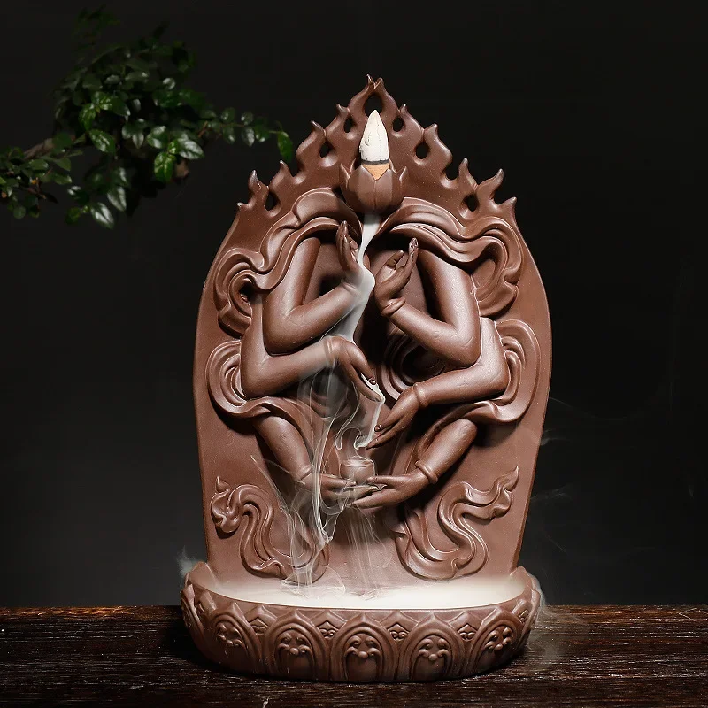 

С 10 шт. конусами для благовоний, керамическая курильница с держателем обратного потока «Тысяча руки» Кван-инь