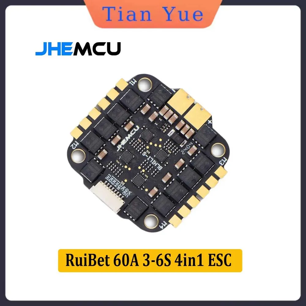

JHEMCU RuiBet 60A/65A 3-6S/65A 8S Dshot600 BLHELI_S 4-в-1 ESC Встроенная ТВС-трубка Расстояние полюса 30,5x30,5 мм FPV Дрон для фристайла