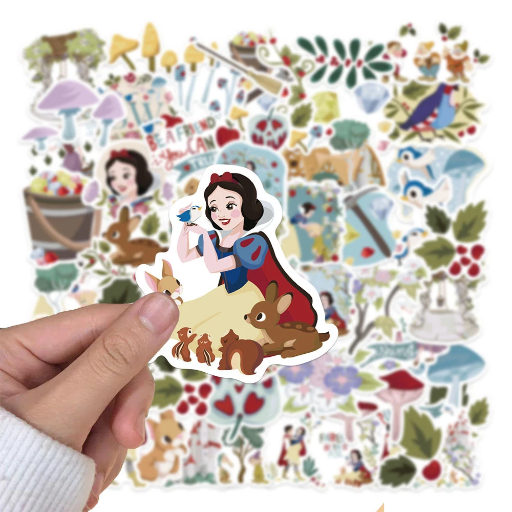 50 autocollants Kawaii Disney Blanche-Neige, mignons autocollants de princesse Anime, pour bouteille d'eau, guitare, téléphone, journal, jouet, cadeau