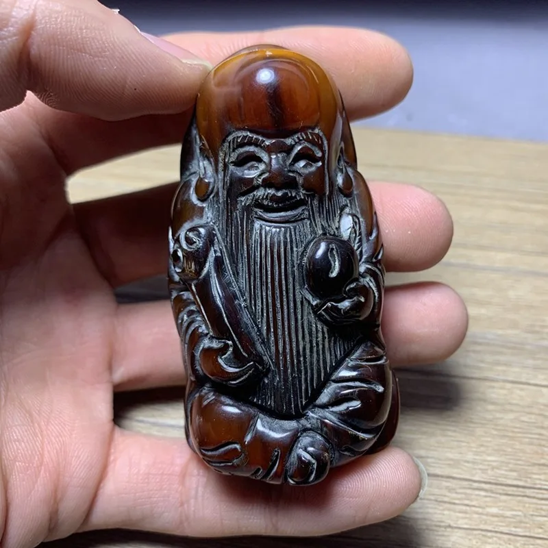 Authentic Tibetan Old Yak Horn Hand-Carved Ruyi Shouxing Pendant Handheld Ornament Pendants, small ornaments, antiques, miscella