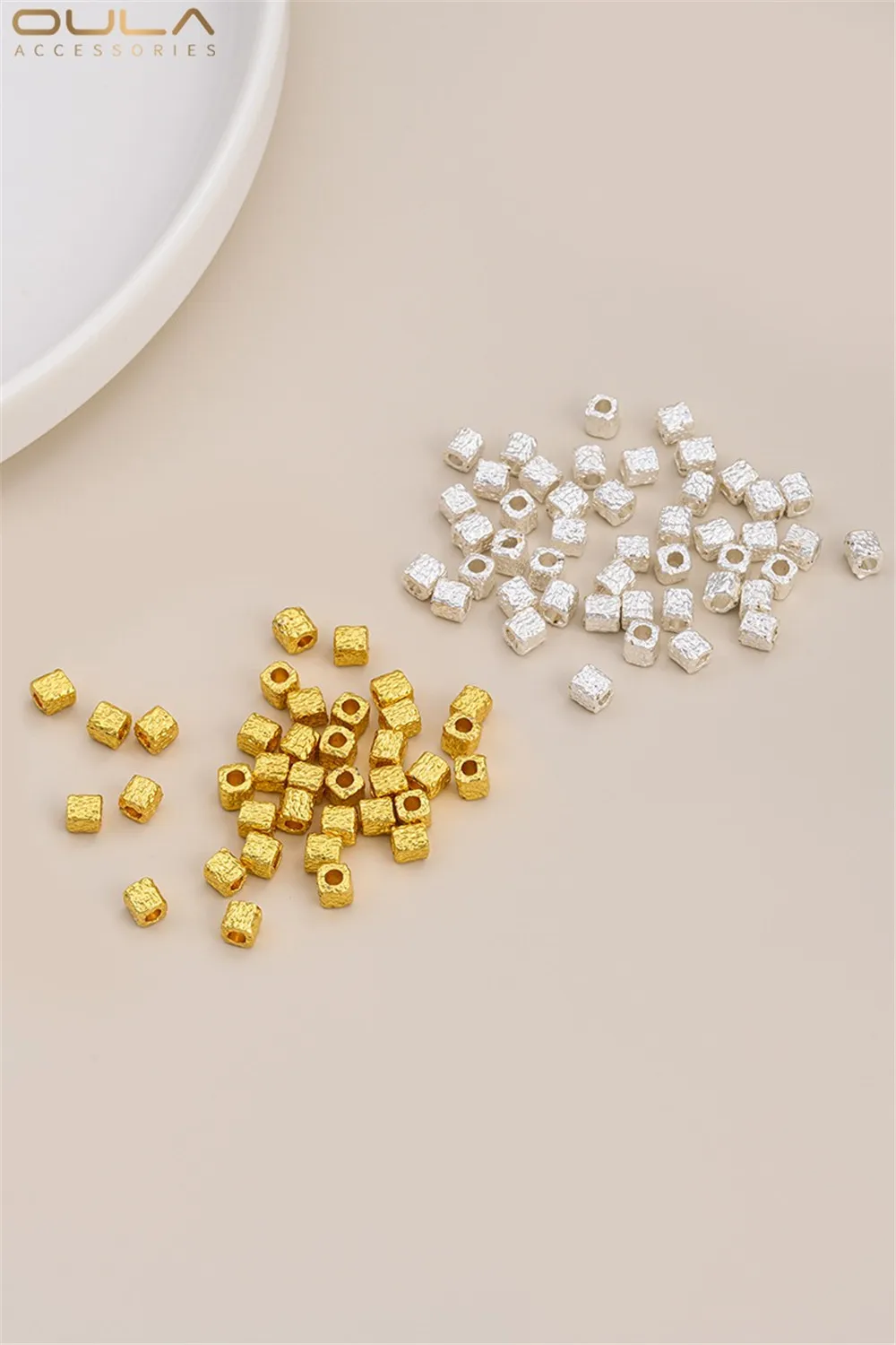 

18K Gold and Silver Hammer-patterned Meteorite-faced Small Square Beads Handcrafted Loose Beads Diy Bracelet Necklace Accessory