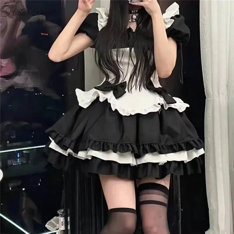 

r Large Size Tie up Maid Anime Costume Stage Performance Cute Soft Girl Japanese Lolita Maid Dress for Daily Outwea