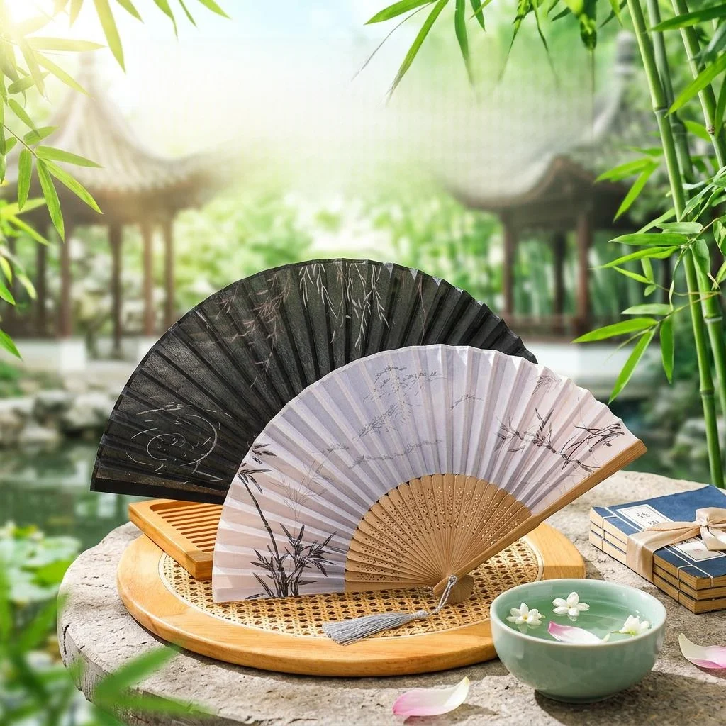 

Water-Mark Fan Traditional Chinese Dance Children's Summer Hanfu Women's Ink-Painting Design Handmade Bamboo Frame