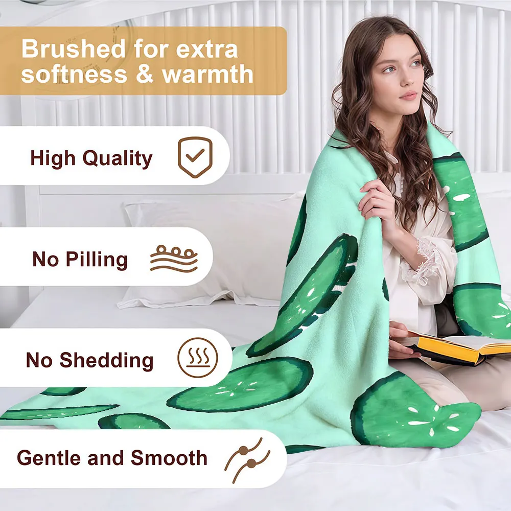 Cartoon Cucumber Slice Soft Warm Flannel Blanket Lightweight Cozy Christmas Halloween Home Decor Room