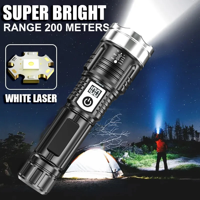 Super Bright LED Zoom Flashlight Built-in Battery USB Rechargeable With Power DIsplay For Outdoor Portable Tactical Flashlights