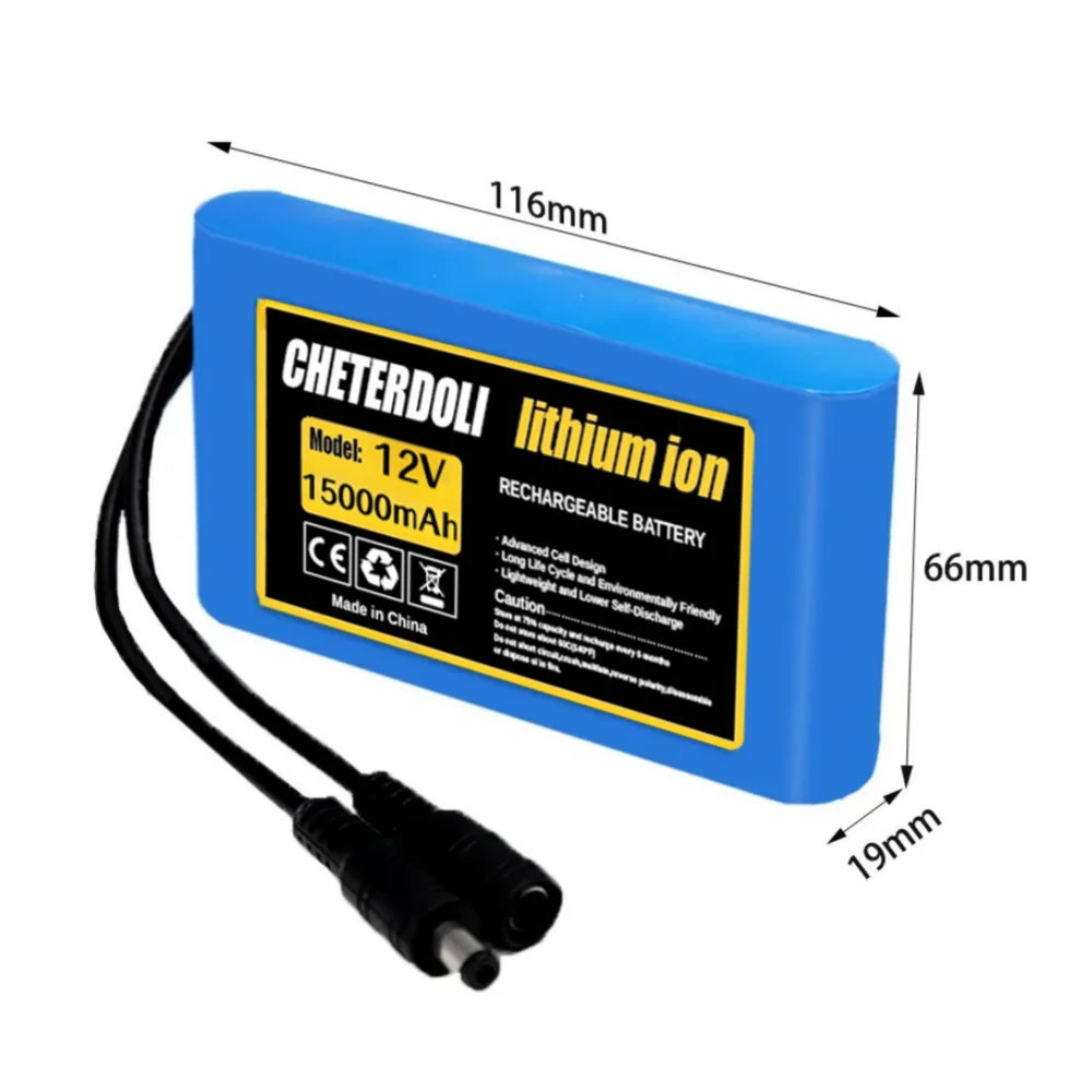 بطارية محمولة جديدة 12 فولت 15000 مللي أمبير في الساعة قابلة لإعادة الشحن 18650 حزمة ليثيوم أيون مع شاحن تيار مستمر 12.6 فولت لمضخم الصوت CCTV. #2