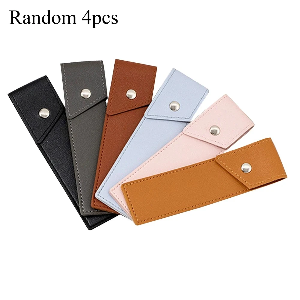 4pcs Pencil Case With Button Closure For Single Pen Holder Soft PU Leather Pencilcase Protective Case
