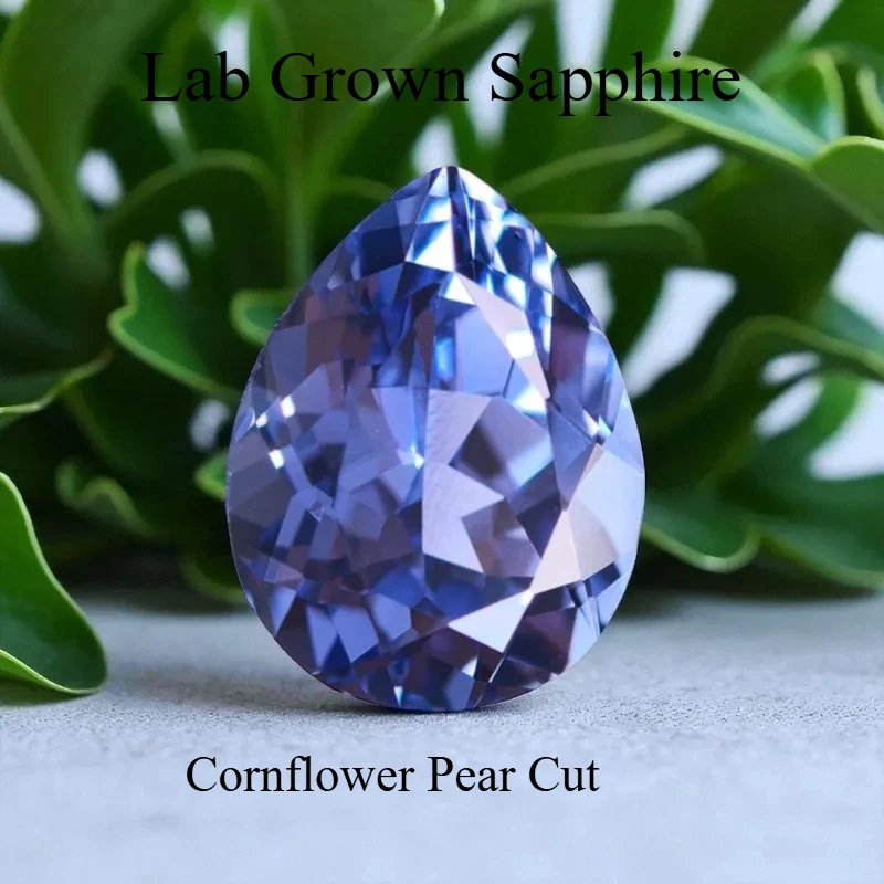 

Top Lab Grown Sapphire Cornflower Pear Cut Loose Gemstone For Jewelry Making With AGL Certificate Pass Diamond Tester