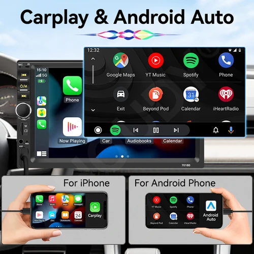 Imagen 2 del producto AHOUDY 7 ""1 DIN CarPlay Android Auto Universal Auto Estéreo Radio Pantalla táctil MirrorLink Cámara de marcha atrás BT