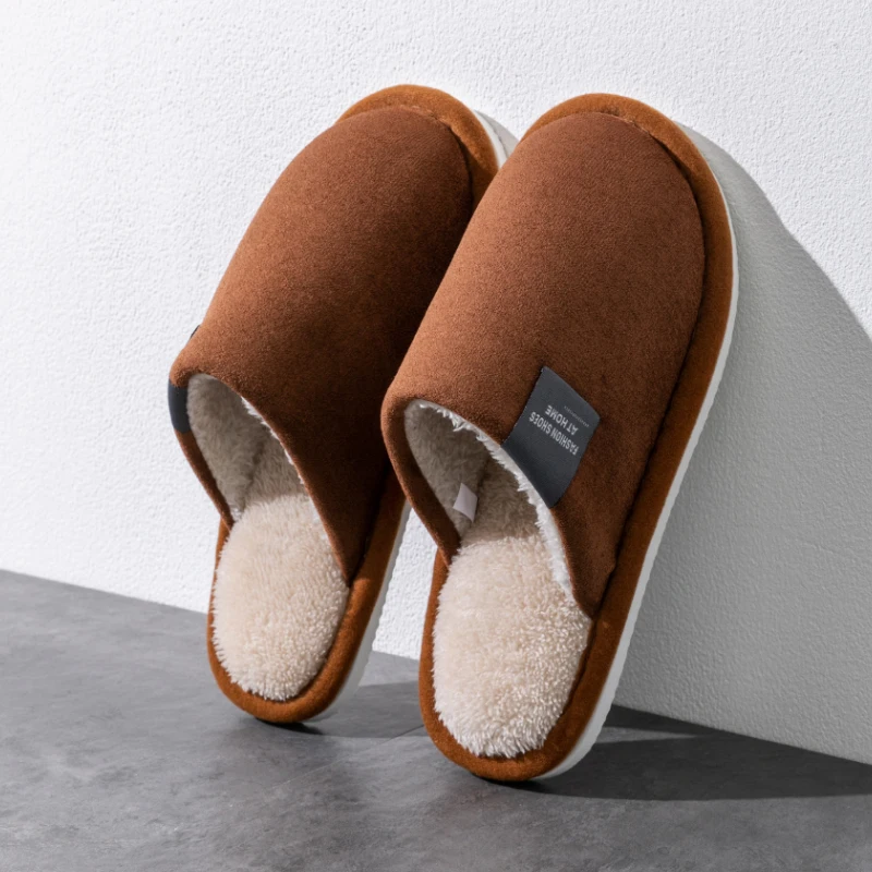 Winter Warme Slippers Mannen Huis Antislip Zachte Schoenen Comfortabele Platte Hak Thuis Indoor Slaapkamer Pluche Slippers Slaapkamer Vrouwelijke schoenen