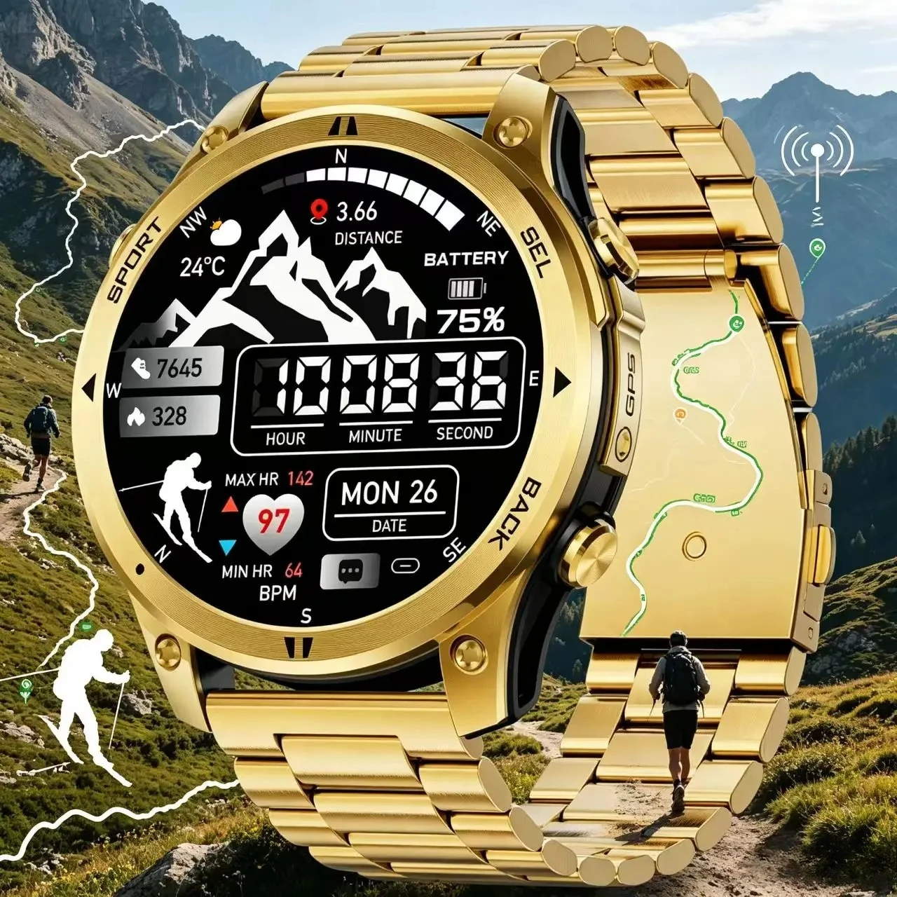 New Offline Map New Smart Watch 3ATM Waterproof GPS Navigation Compass Altimeter Flashlight Men 100+ Sports Bracelet Men Women