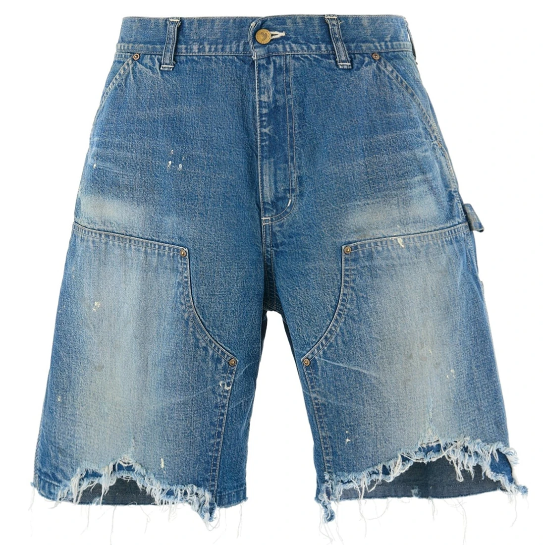 

Blue Damaged Saint DOUBLE KNEE Zipper Denim Shorts Men Women 1:1 Top Quality Shorts