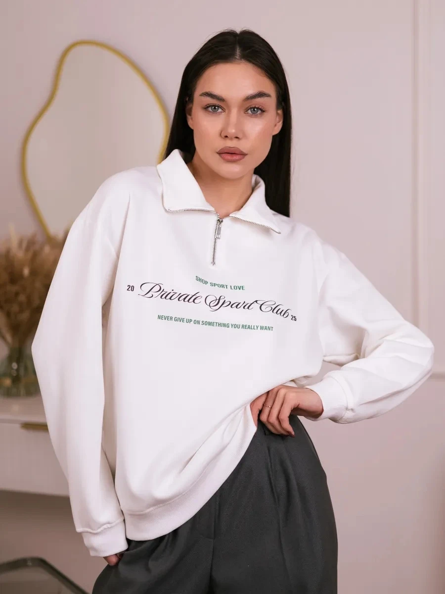 

Модный повседневный свободный свитшот с принтом для женщин, с длинными рукавами и отложным воротником, удобный крой, уличный стиль, весна