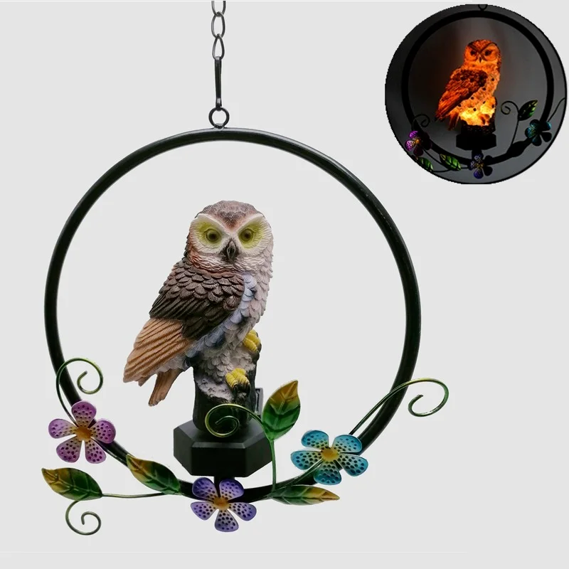 Imagem -02 - Solar Owl Led Light para Jardim ao ar Livre Lâmpada Led Impermeável Swing Suspenso Resina Night Light Decoração de Varanda