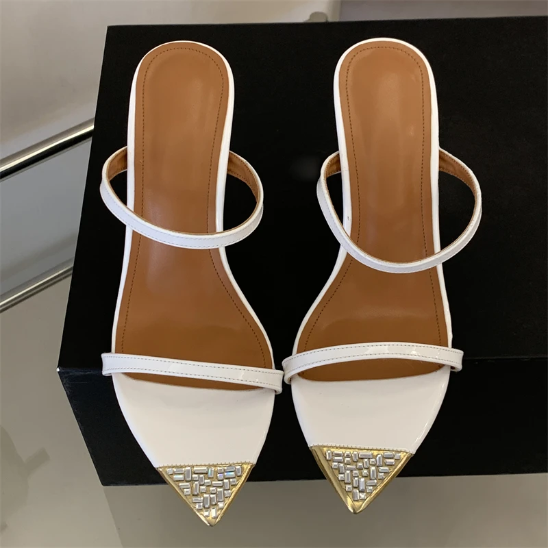 

Eilyken Summer Fashion CRYSTAL Pointed Toe Women Slippers Sexy Thin Heels Banquet Slide Shoes Zapatos De Mujer