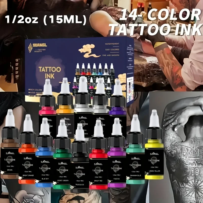 

Профессиональный набор чернил для татуировки — 14 ярких, светостойких цветов с гладким нанесением для всех типов кожи.