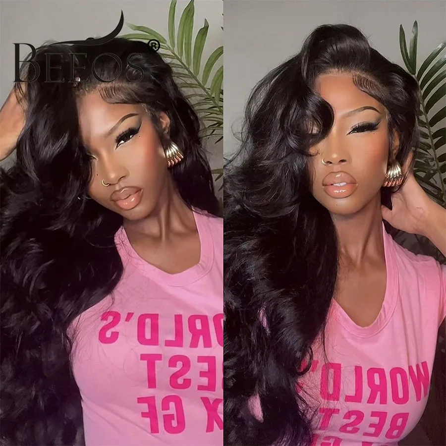 BEEOS 34in 13x6 Full Frontal HD Lace Wig 250% Pre Plucked Skinlike HD Body Wave 5x5 HD Closure Wigs For Women Bleached Virgin