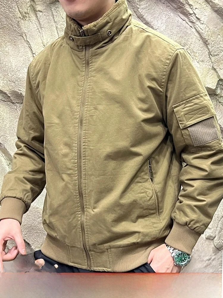 

American Sle Thiened Pilot Cotton Jaet Мужская свободная теплая верхняя одежда большого размера из чистого хлопка с воротником-стойкой Fce на подкладке Wo...